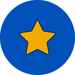 Logo for doing high quality work that has a yellow star on blue background circle